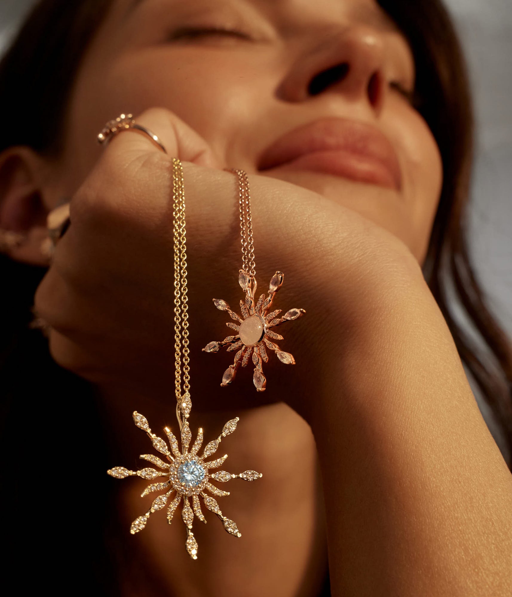 Aquamarine & Diamond Sun Necklace