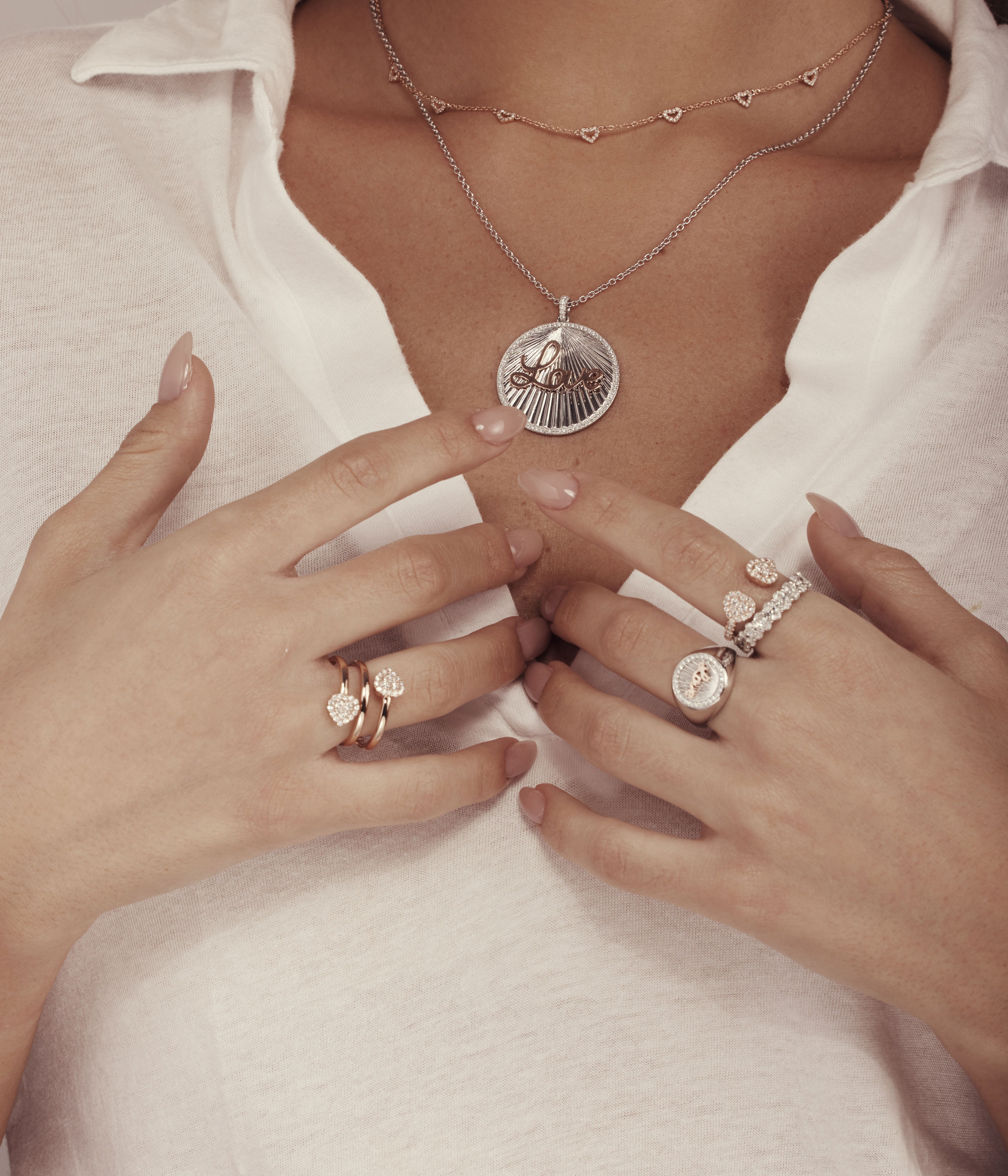 Diamond Hearts Spiral Ring