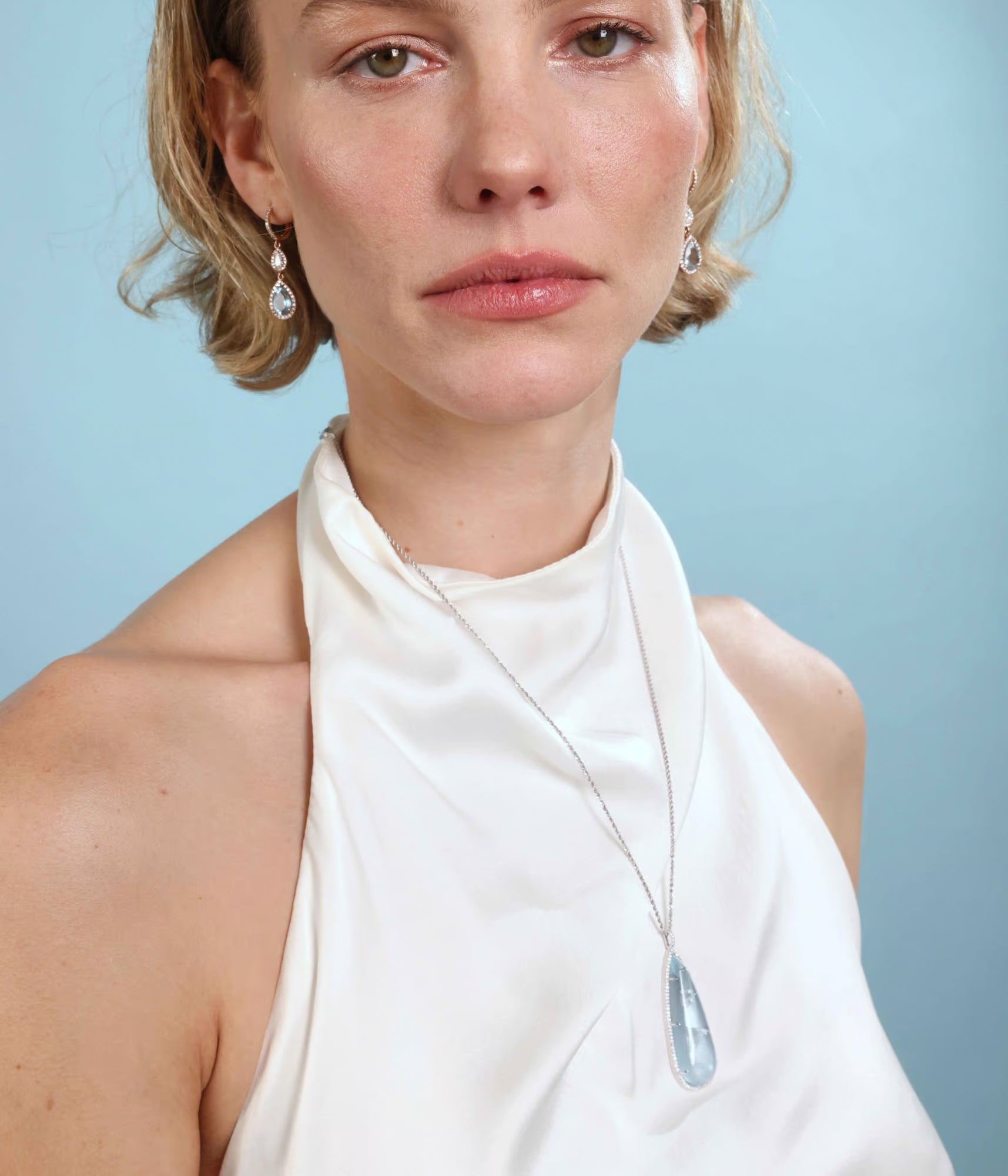 Aquamarine Cabochon Drop Necklace