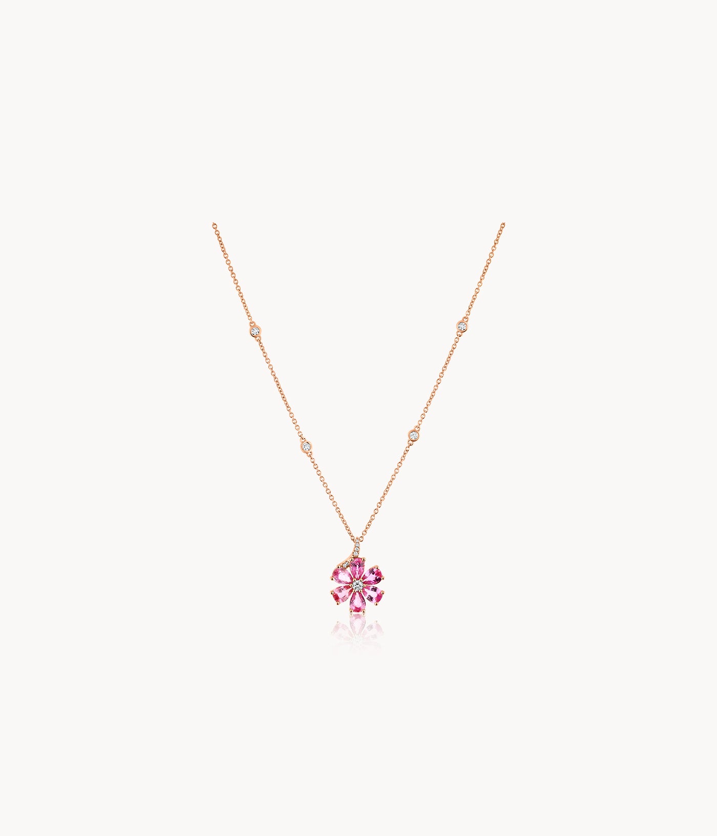 Pink Sapphire Flower And Diamond