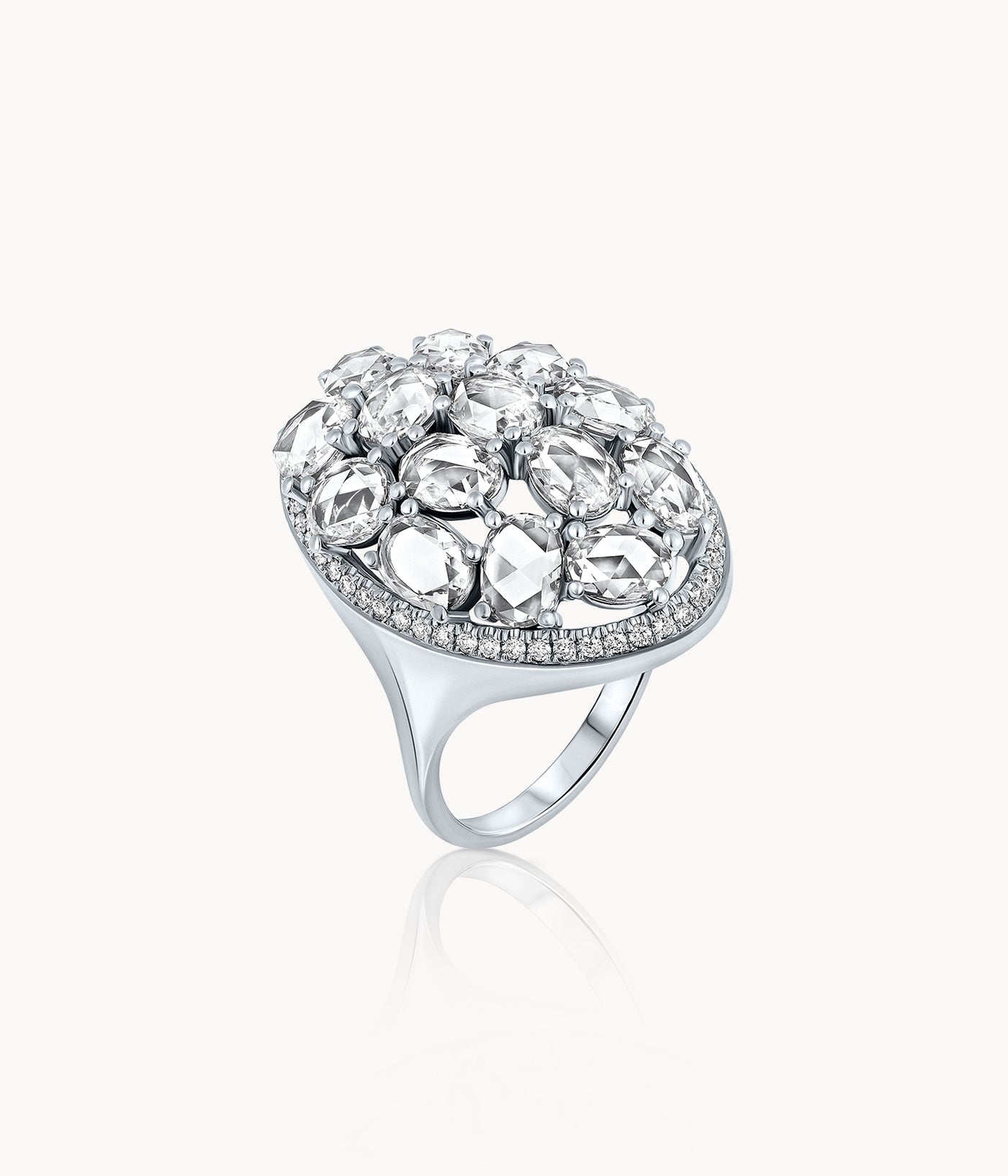 Rose Cut Diamonds Oval Ring