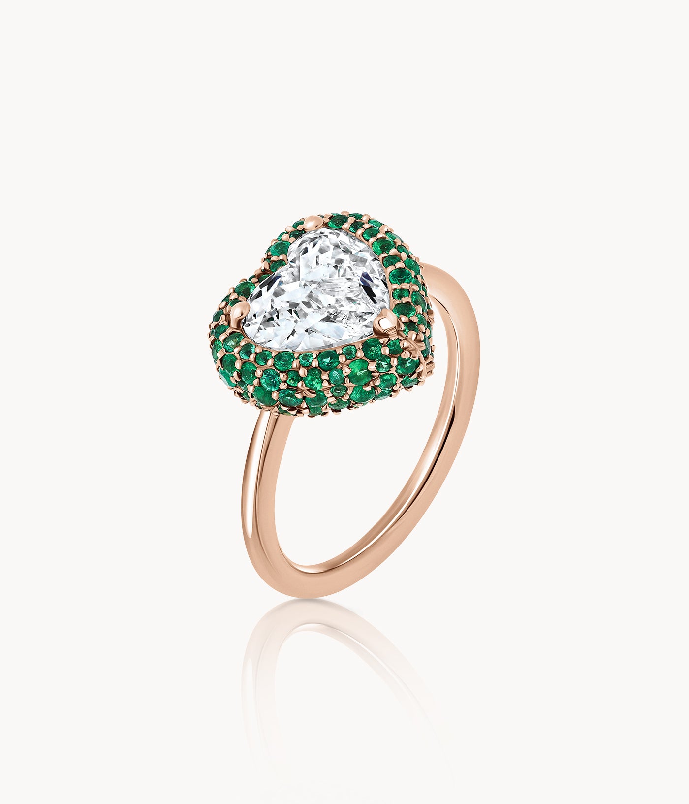 Heart Diamond And Emerald Ring