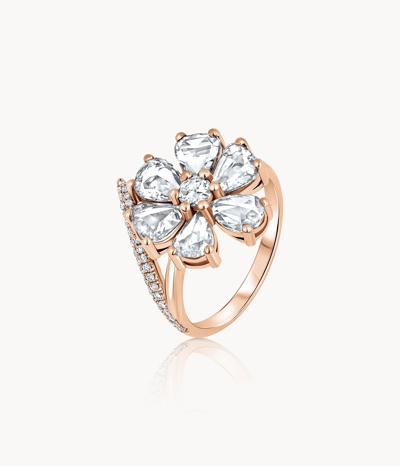 Rose Cut Diamonds Flower Ring