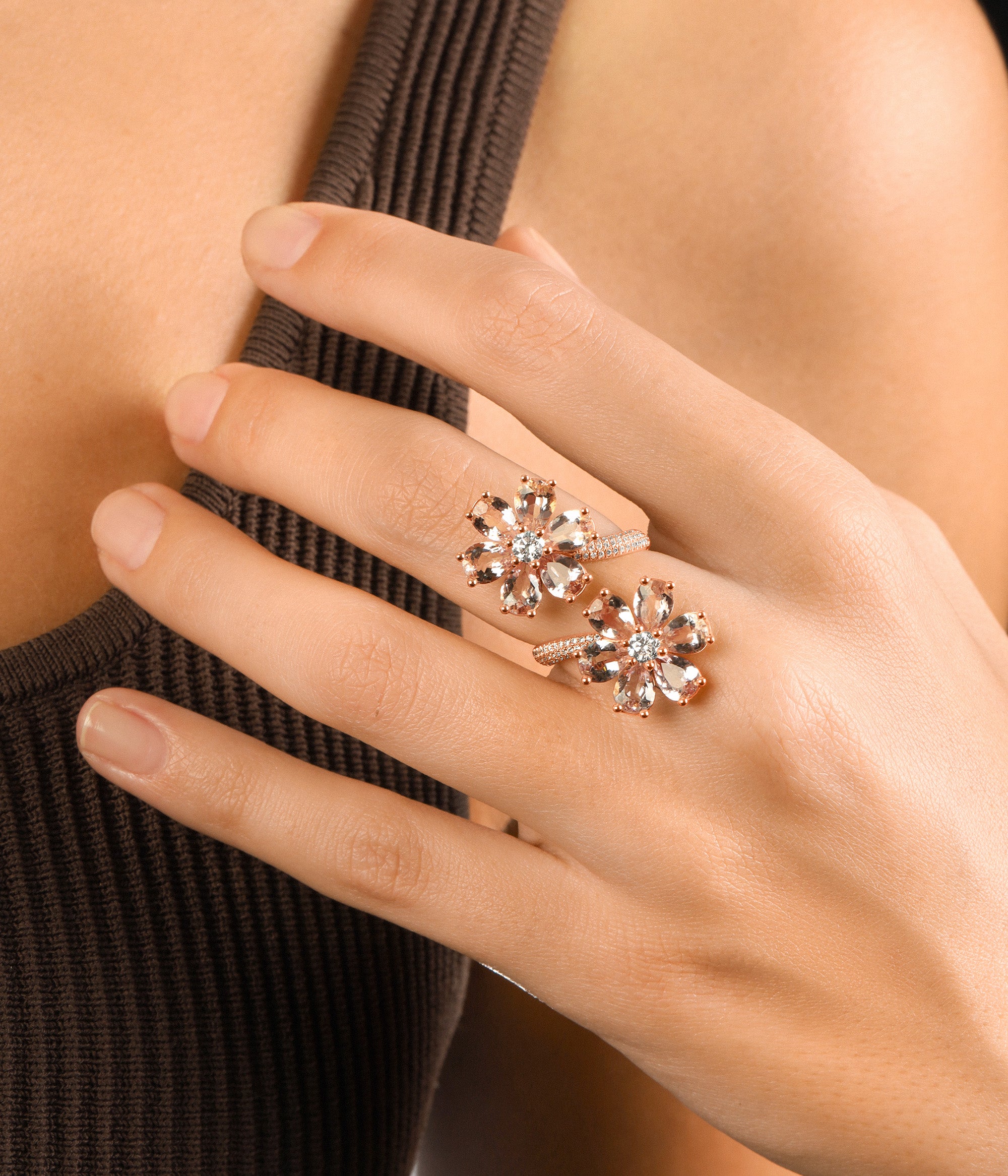 Morganite Two Flower Ring