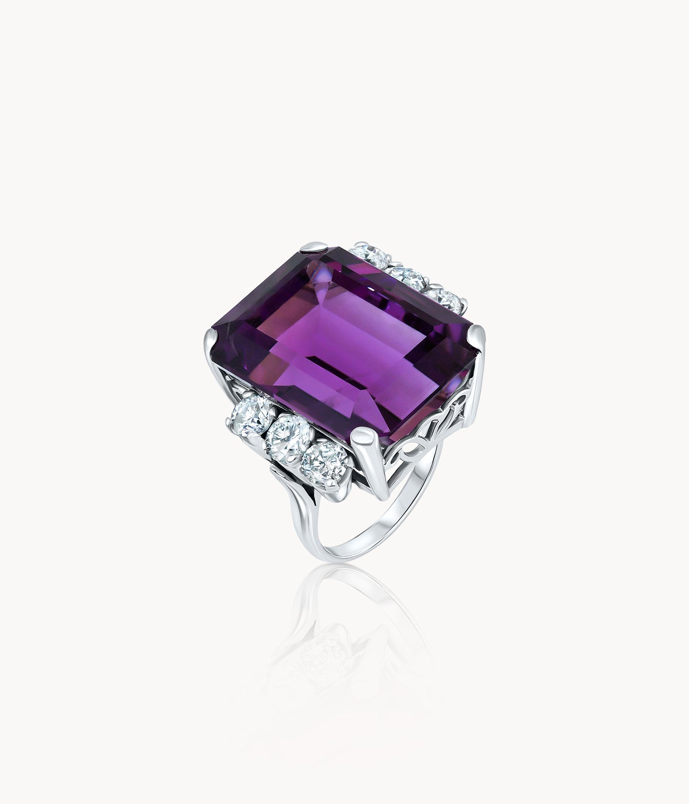 Emerald Cut Amethyst And Diamond Ring