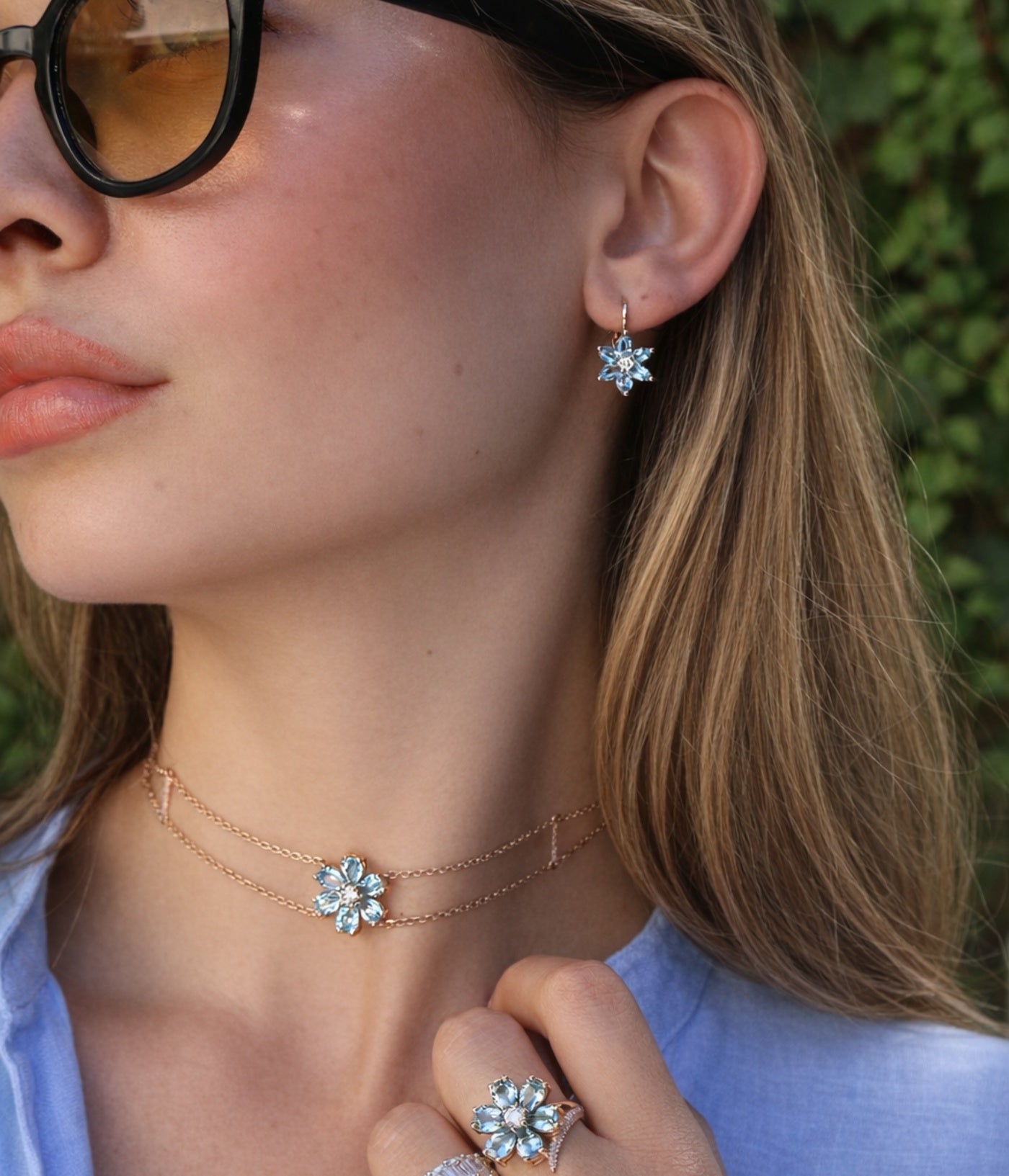 Marquise Aquamarine Flower Earrings