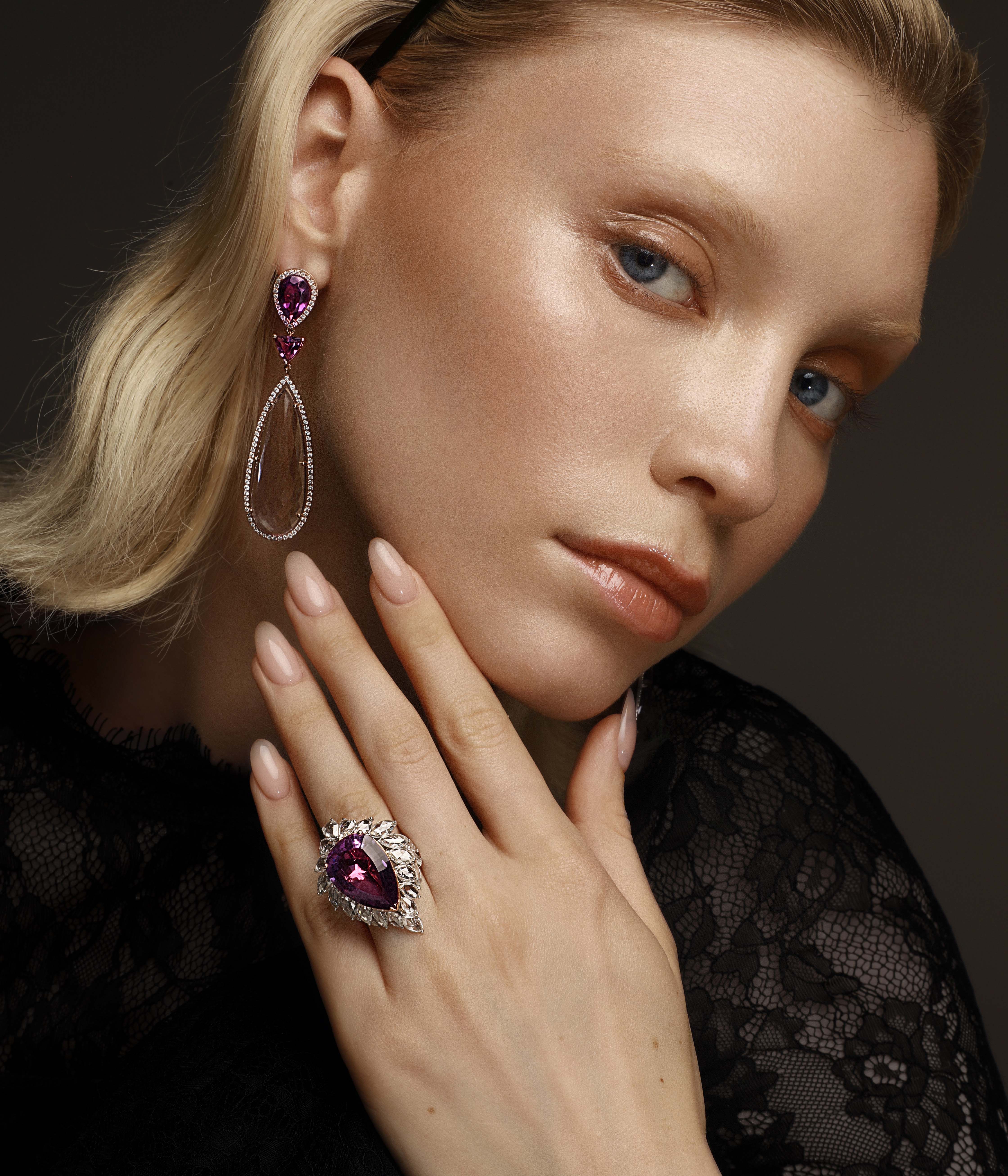 Pear Shape And Triangle Shape Amethyst Earrings