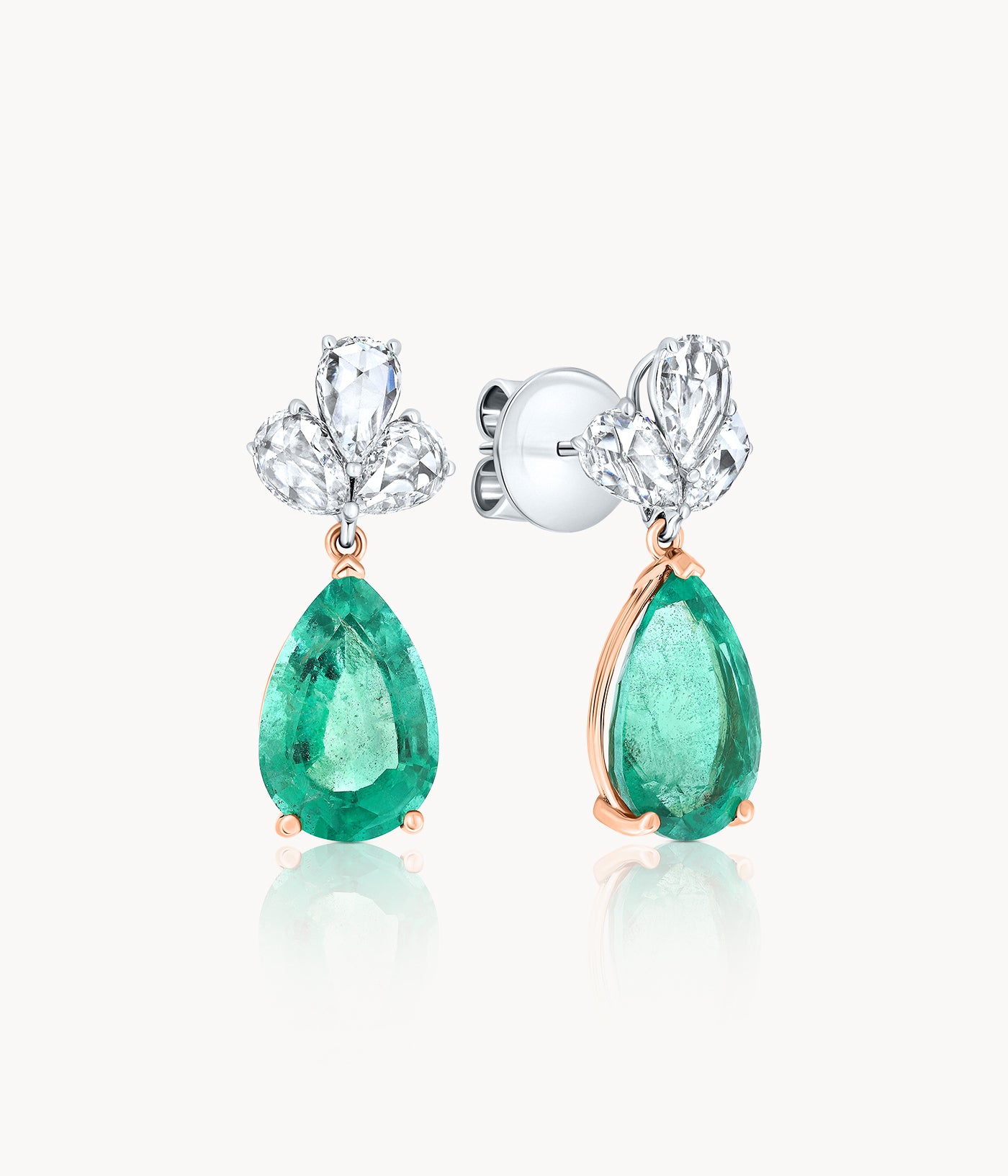 Emerald And Pear Shape Diamond Earrings
