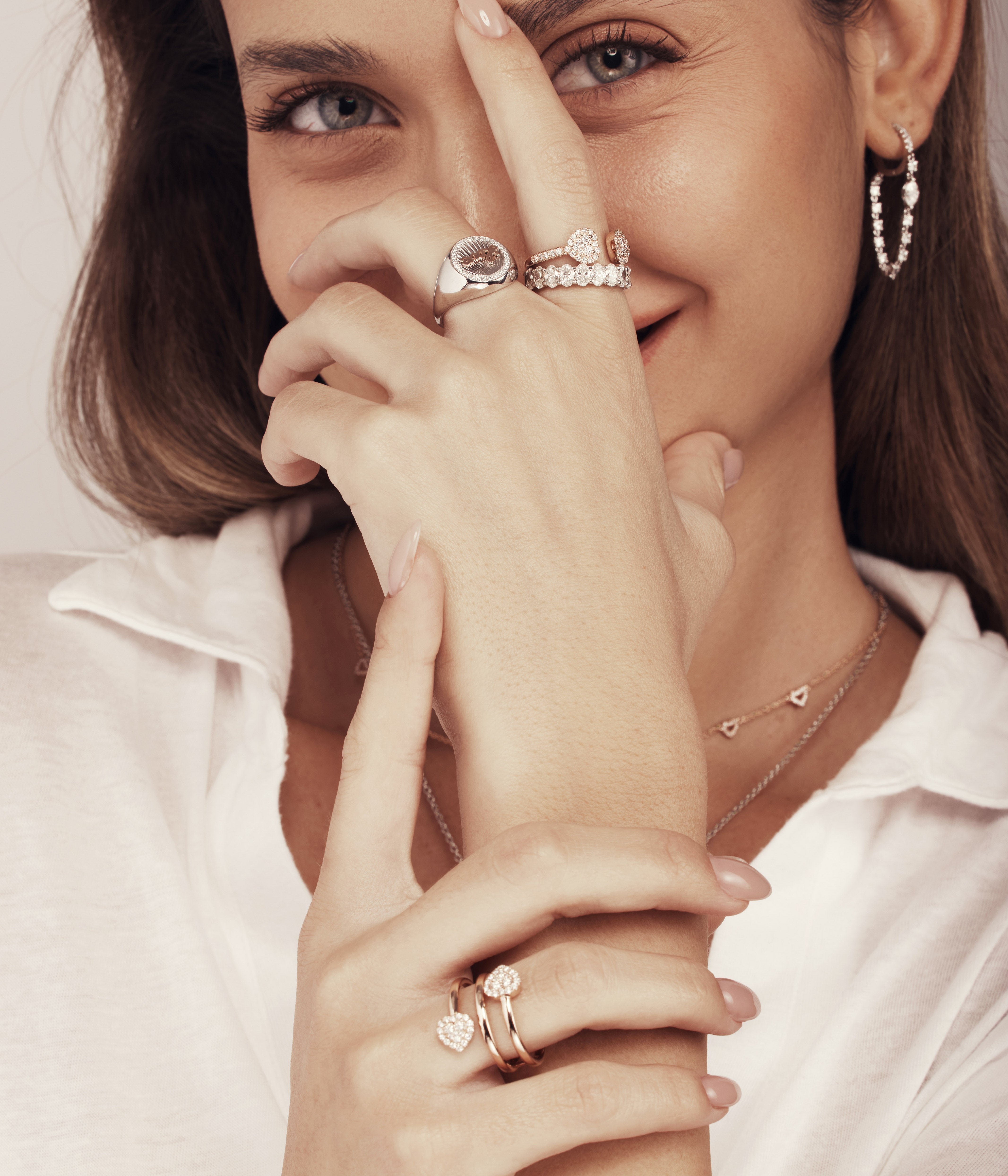 Diamond Hearts Spiral Ring