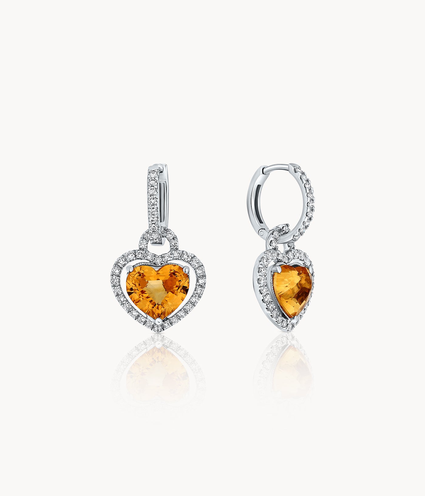 Heart Shape Citrine And Diamond Earrings