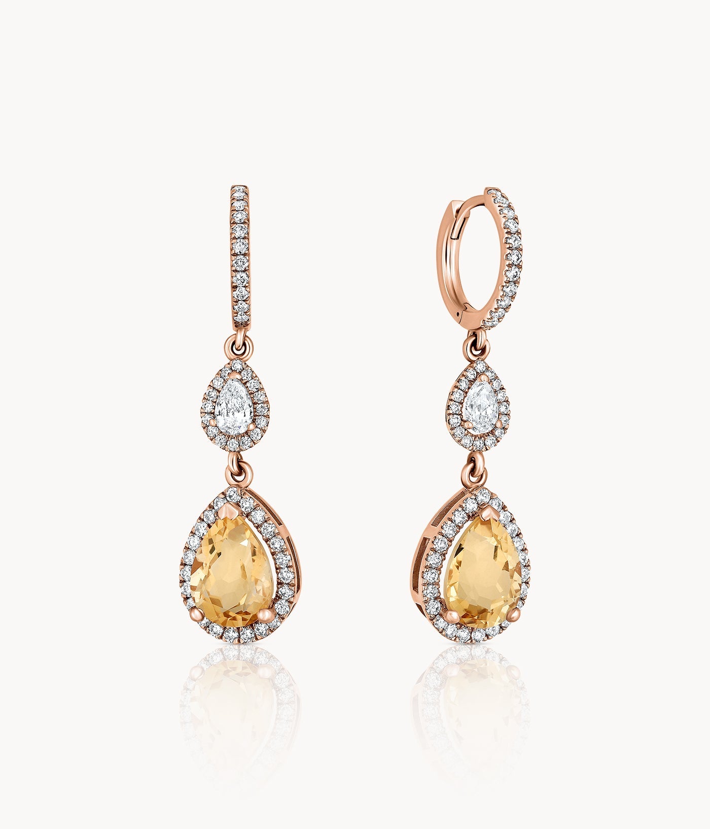 Pear Shape Citrine & Diamonds Earrings