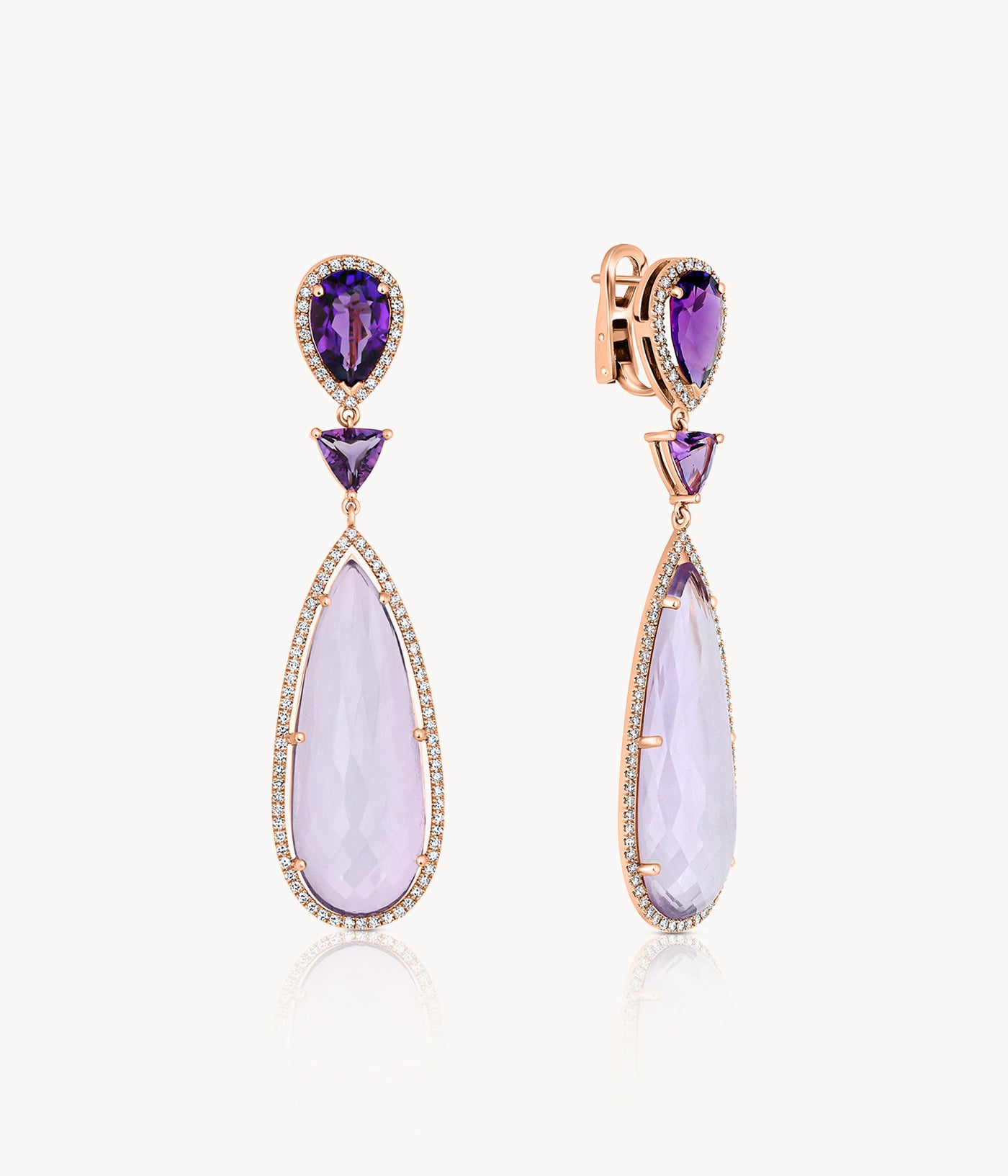 Pear Shape And Triangle Shape Amethyst Earrings