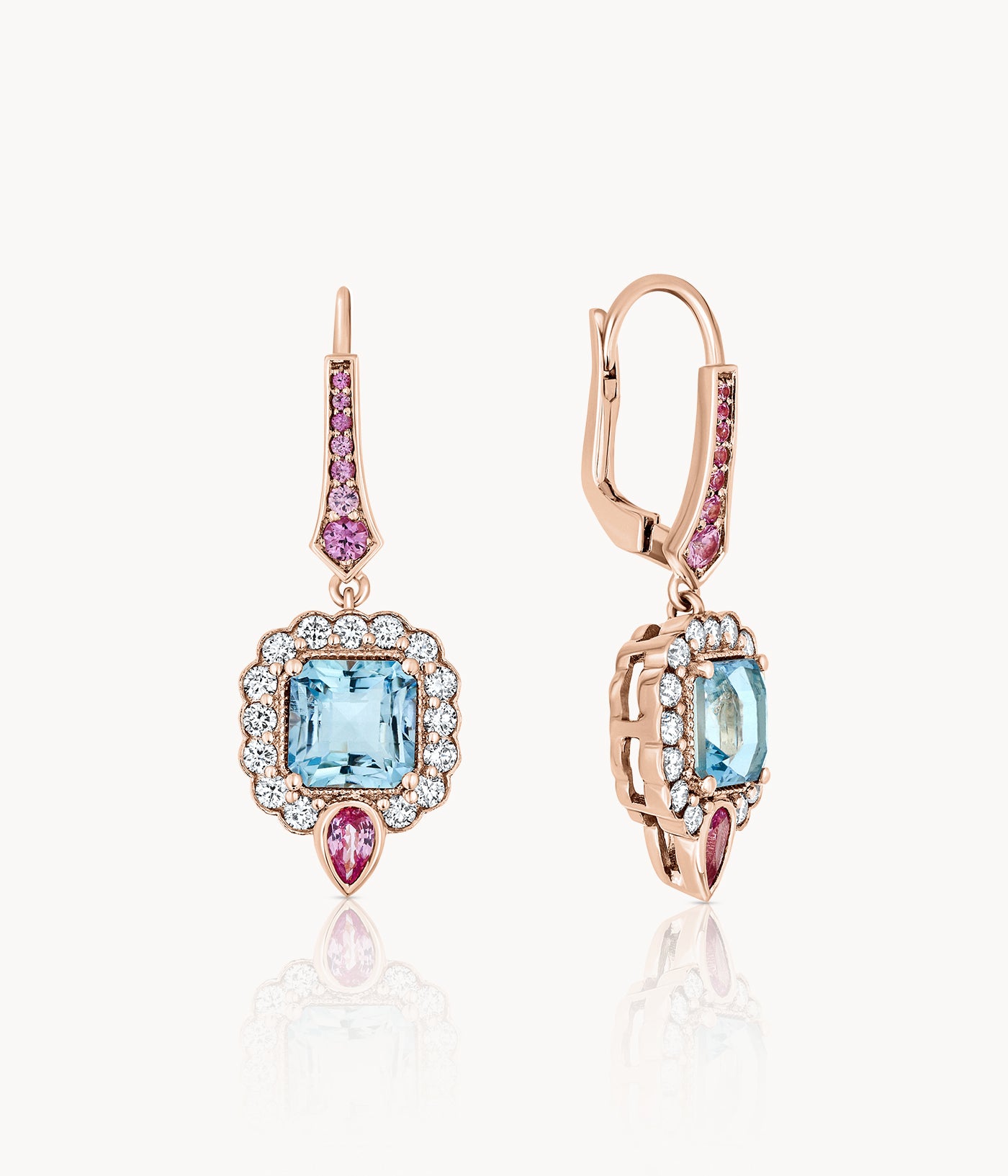 Aquamarin And Pink Sapphire Earrings