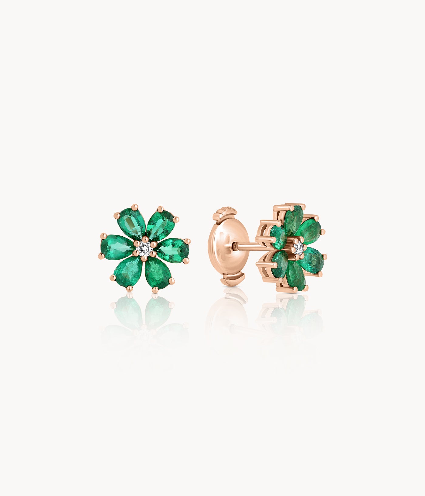Small Emerald Flower Studs