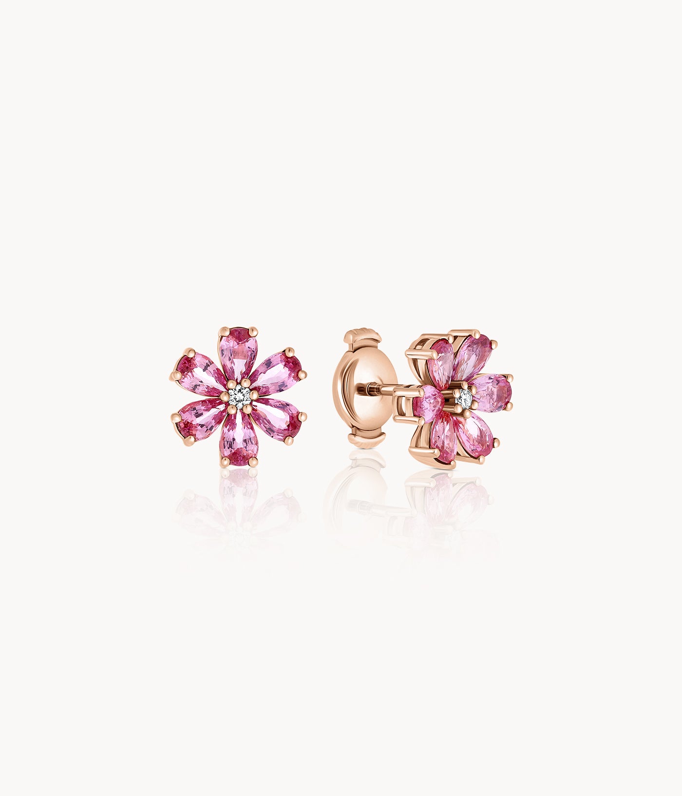 Pink Sapphire Flower Studs