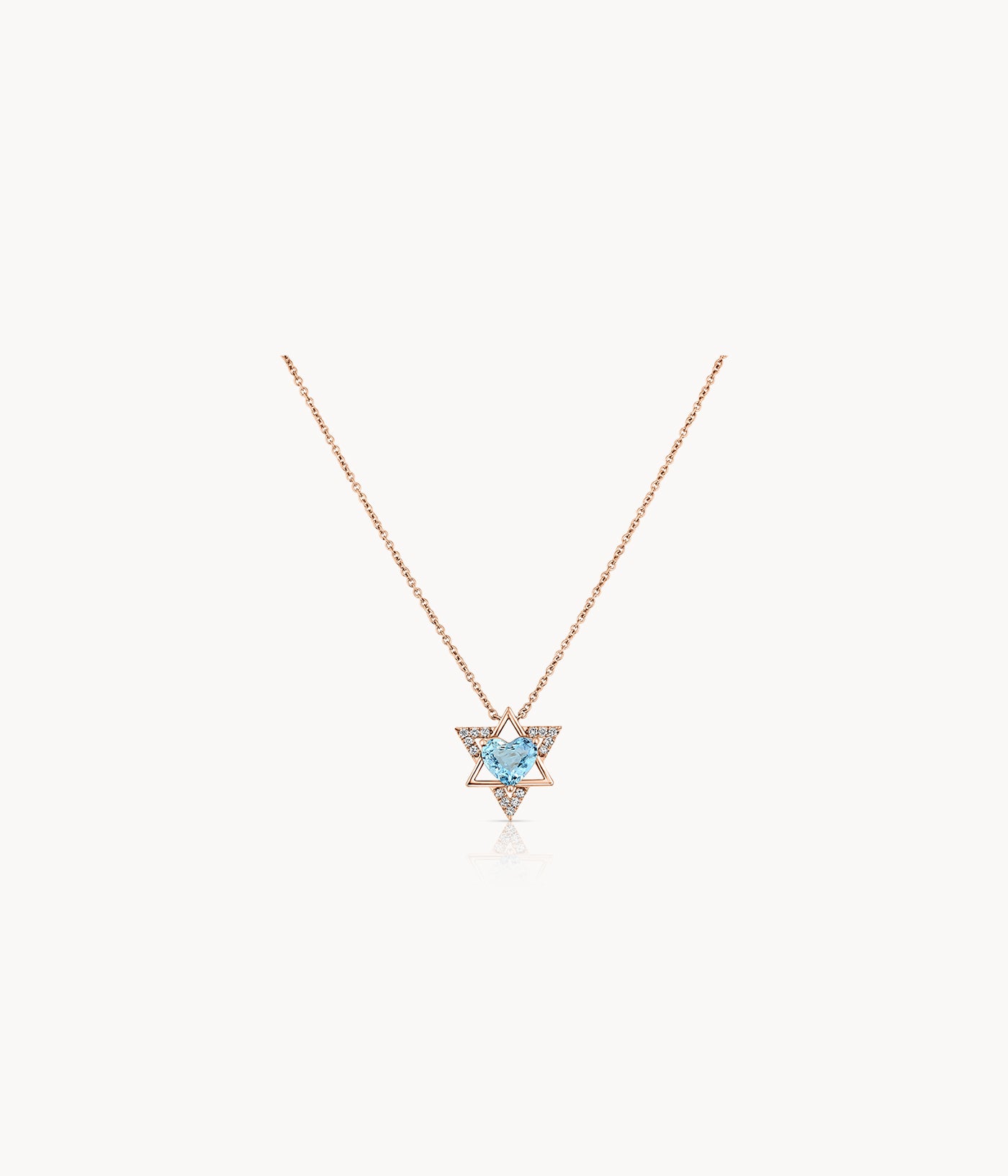 Aquamarine Heart Shape And Diamond Star Of David Necklace