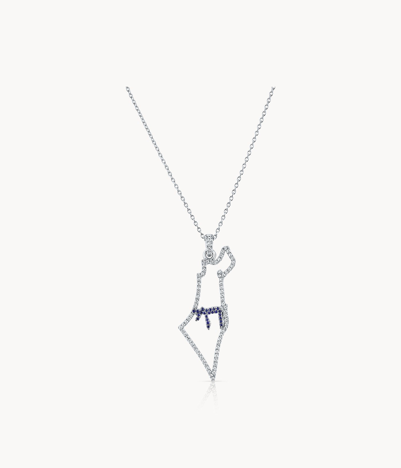 Sapphire & Diamond Israel Map Chai Necklace