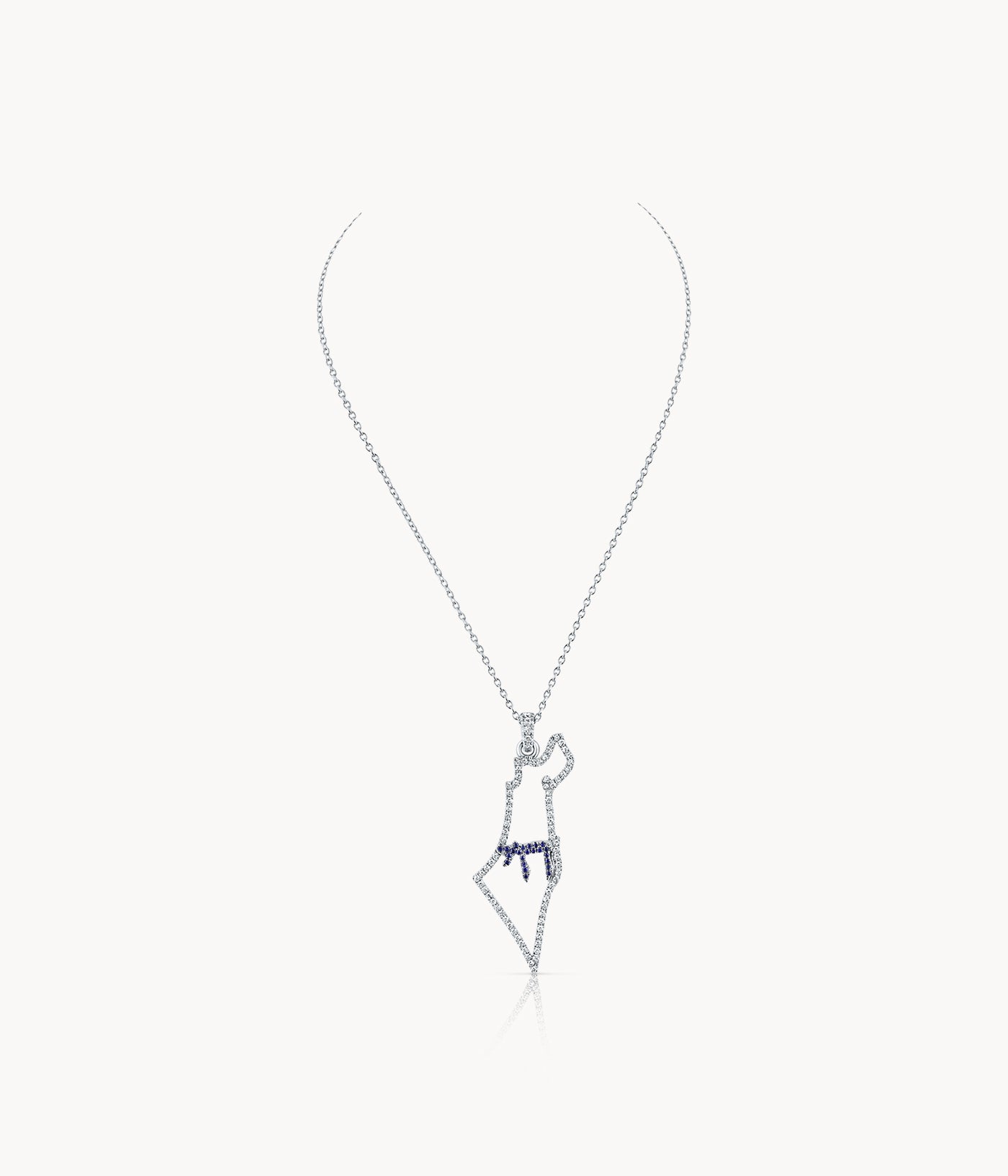 Sapphire & Diamond Israel Map Chai Necklace