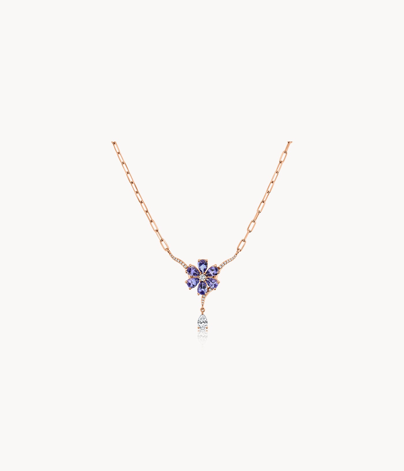 Tanzanite Flower And Diamond Drop Necklace