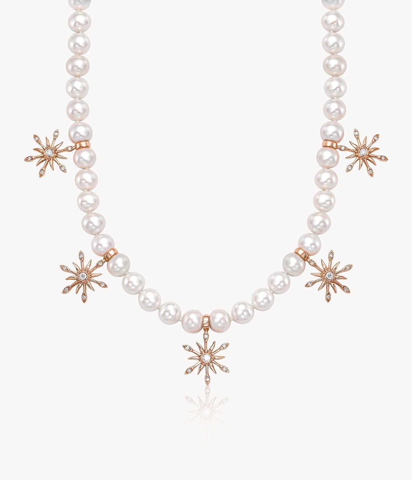 Pearl Necklace with Sun Diamond Charms
