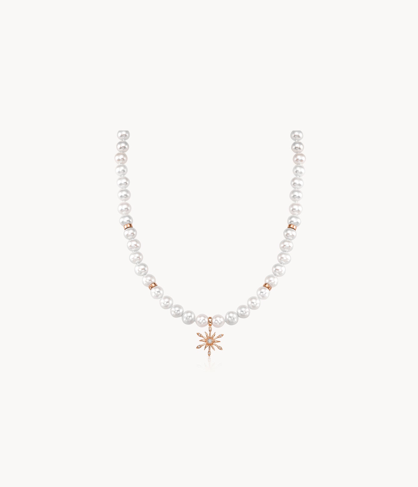 Pearl Necklace with Sun Diamond Charm