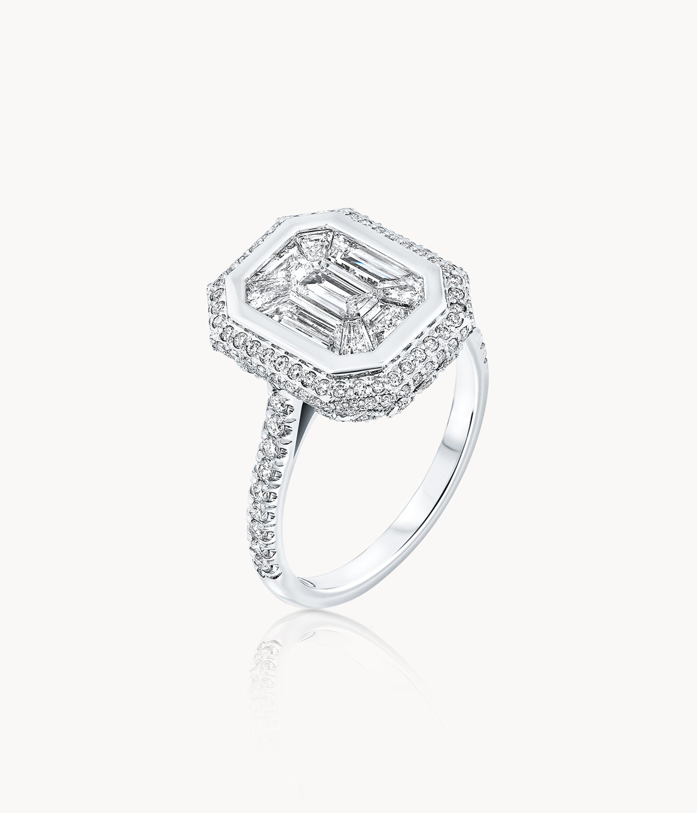 Emerald Cut  Diamond Illusion Ring