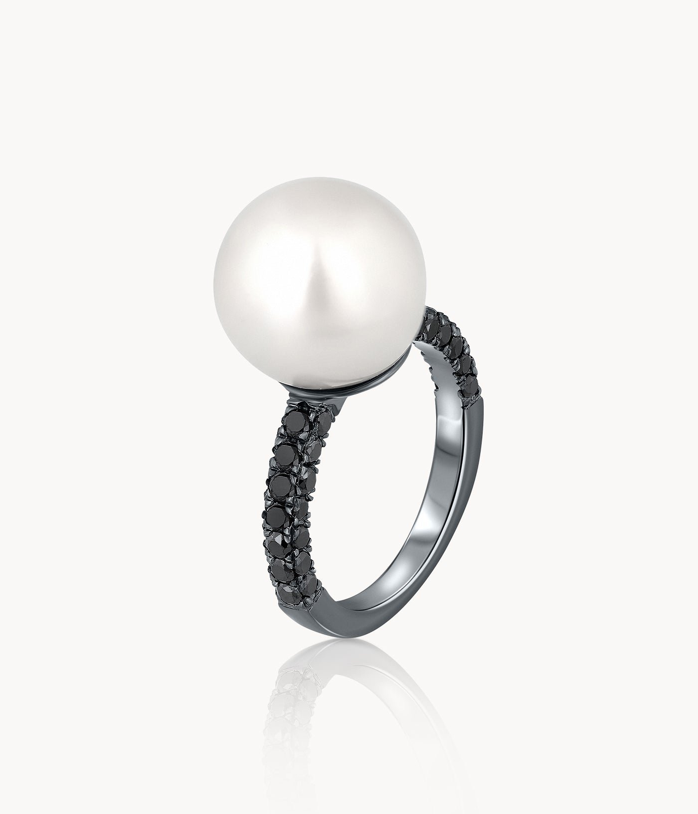 Pearl And Black Diamond Ring