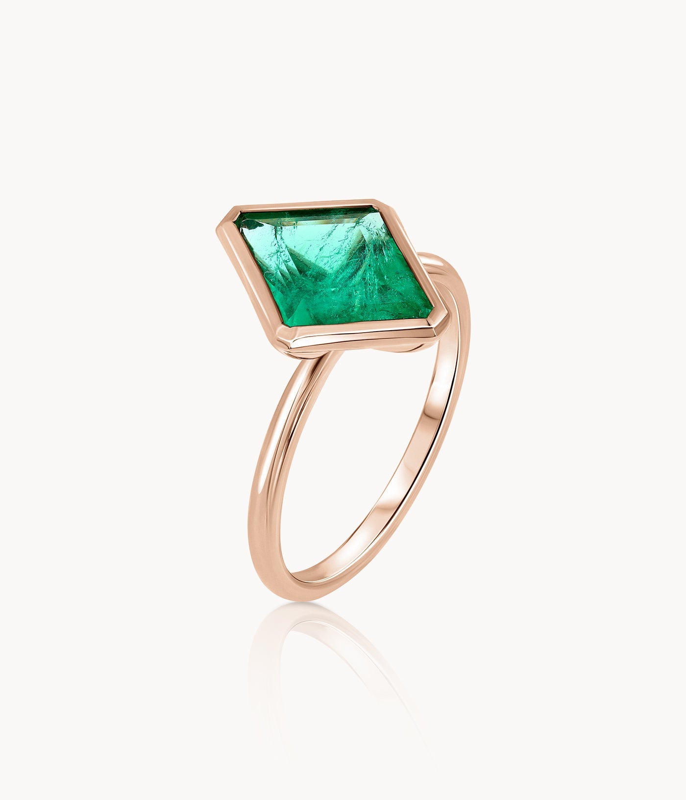Rhombus Cut Emerald Solitaire Ring