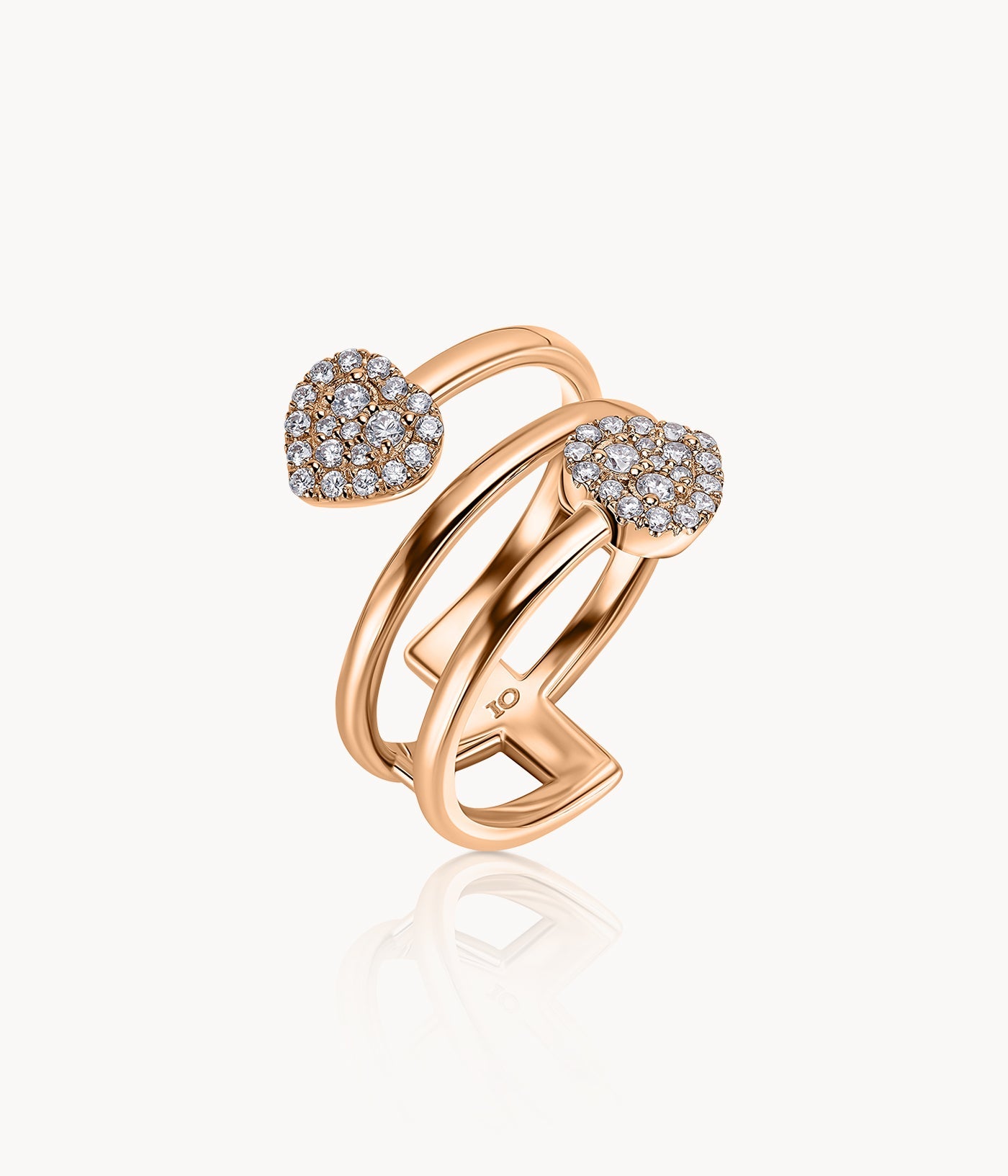 Diamond Hearts Spiral Ring