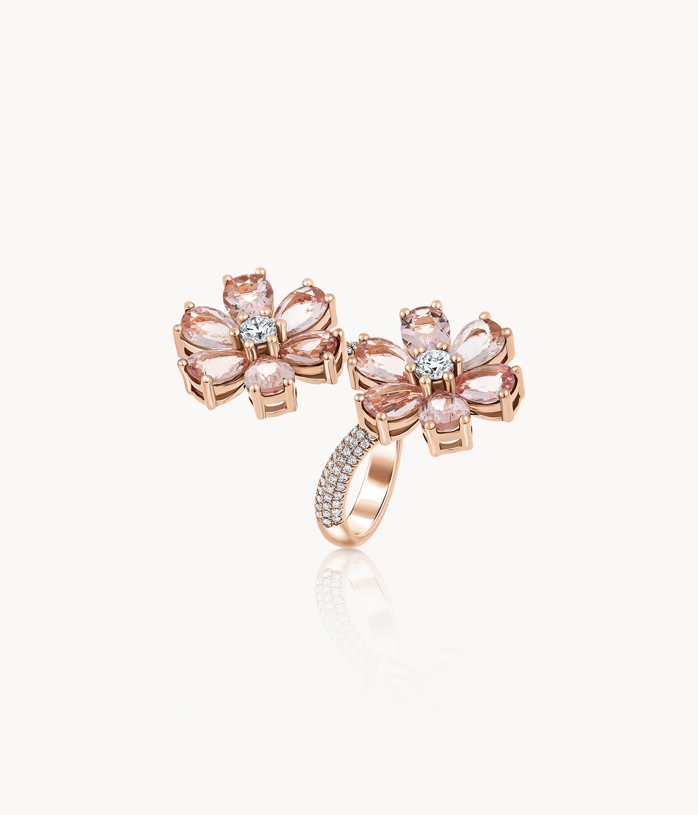Morganite Two Flower Ring