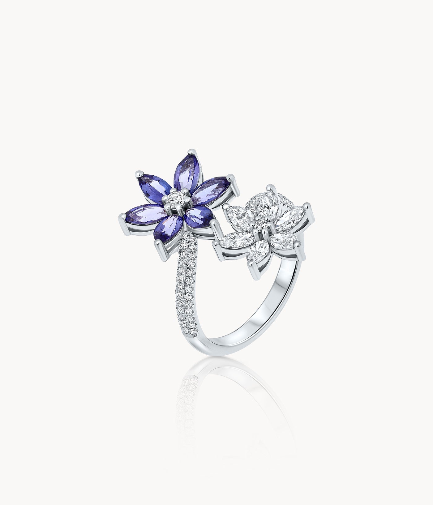 Marquise Tanzanite And Diamond Open Flower Ring