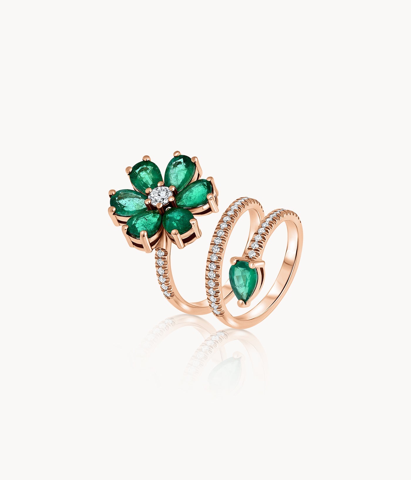 Emerald Flower Spiral Ring