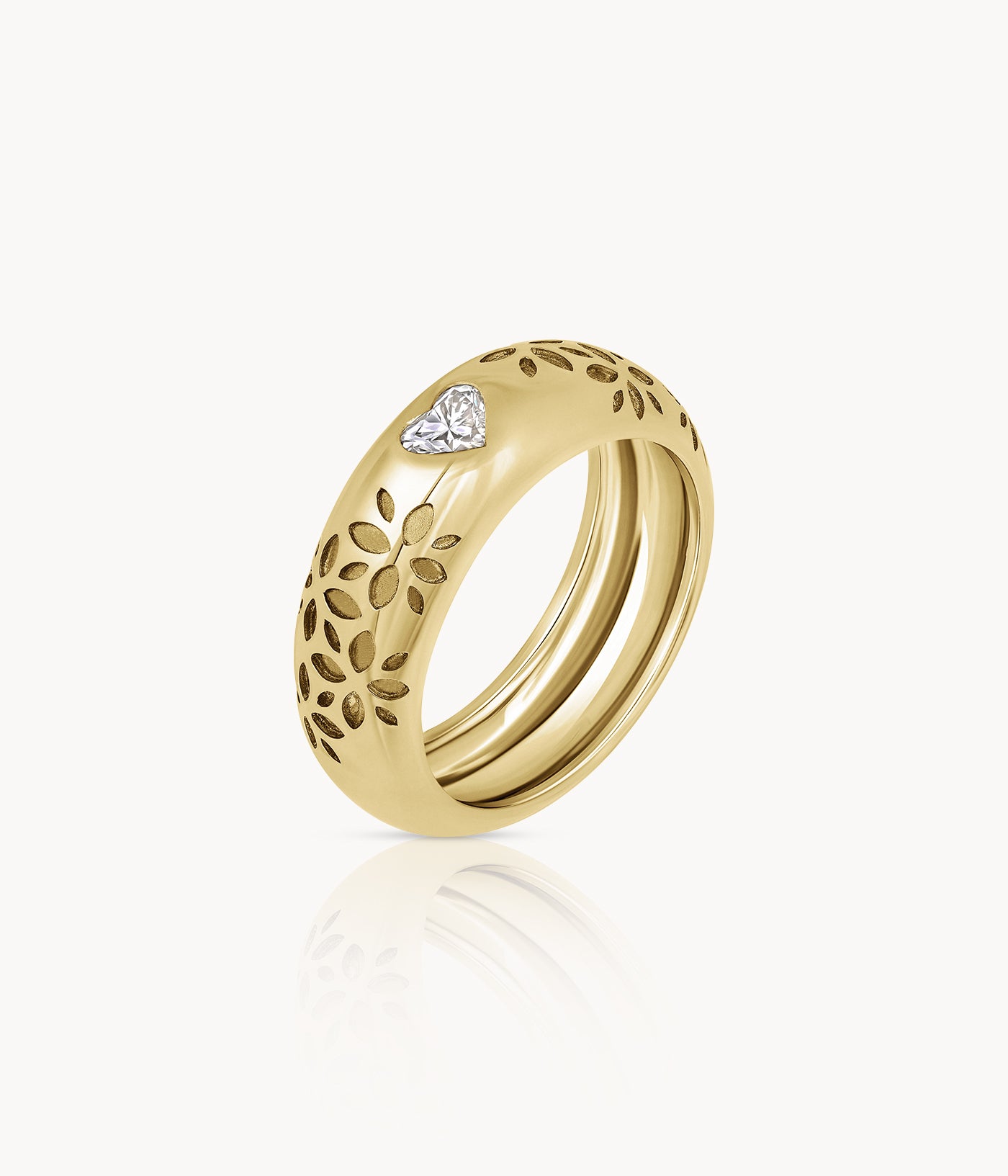 Heart-Shaped Diamond Ring with Floral Motif