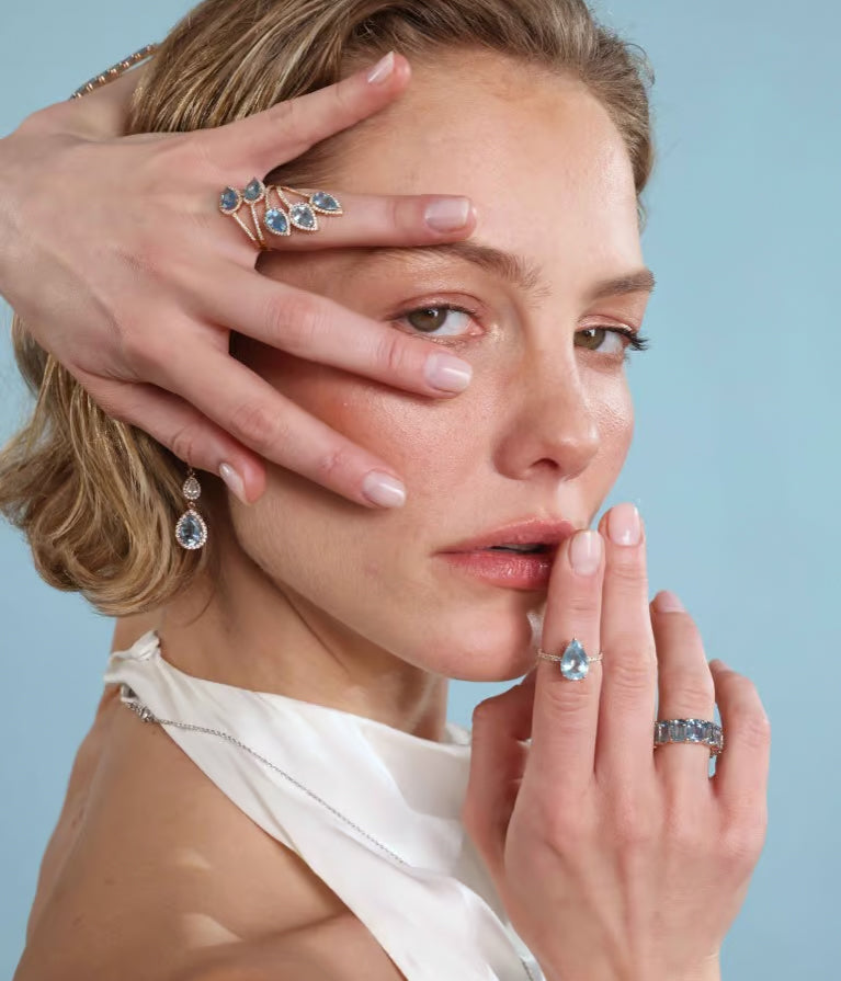 Aquamarine Solitaire Halo Ring