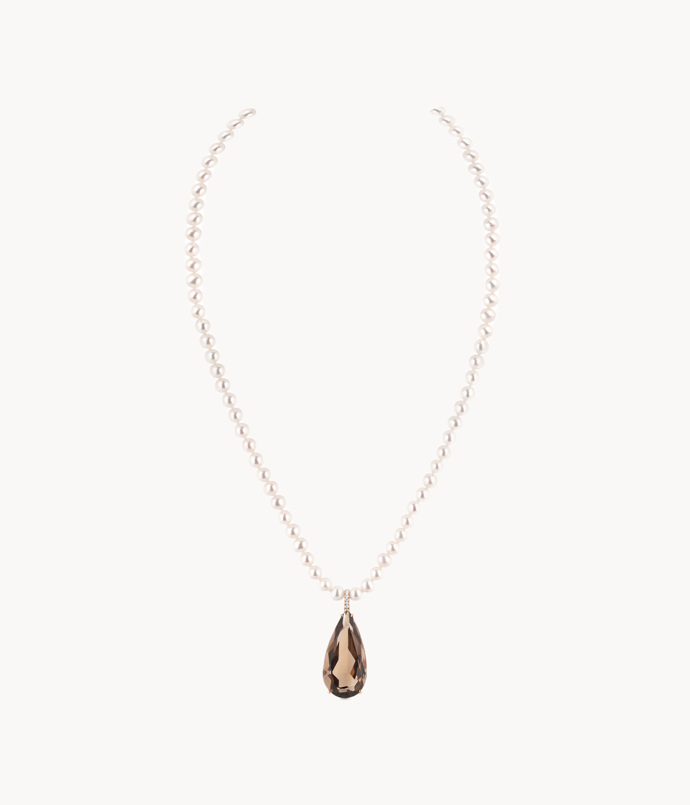 Pearl Necklace with Pear Shape Smoky Quartz