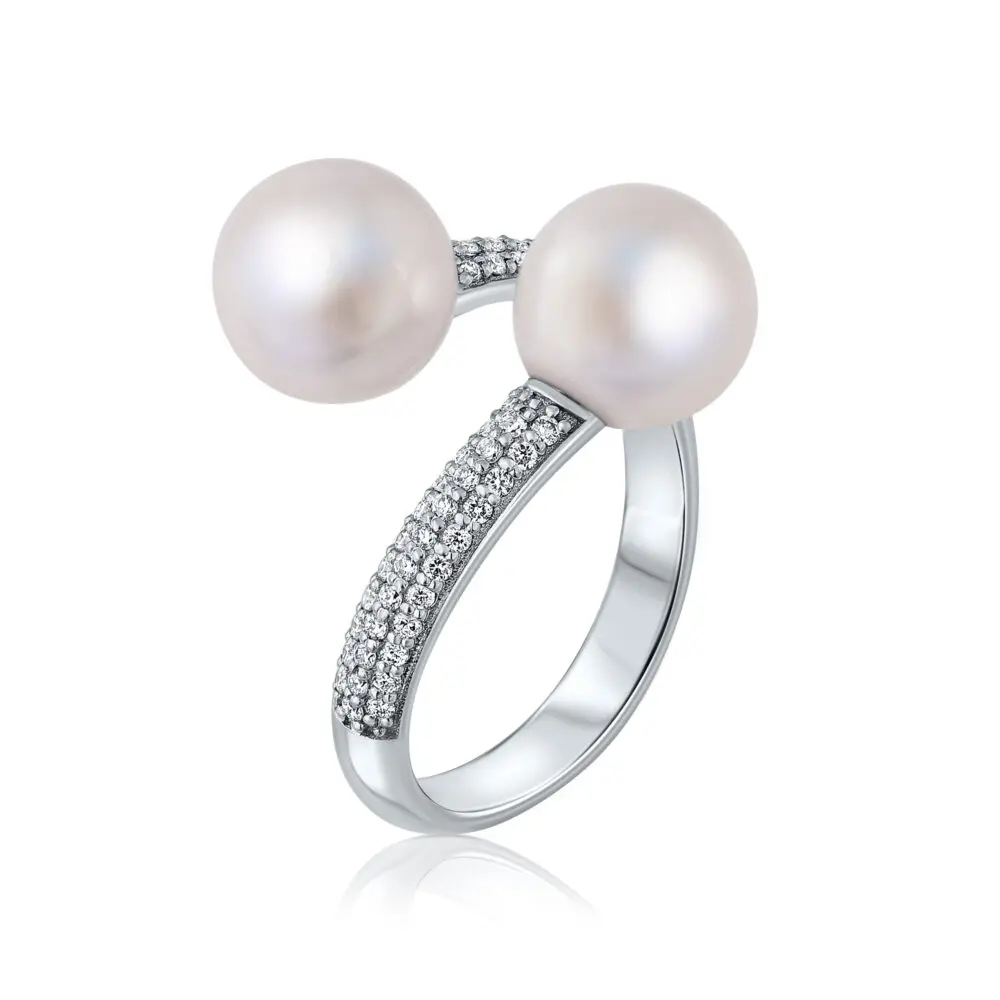 Pearl and Diamond Open Ring