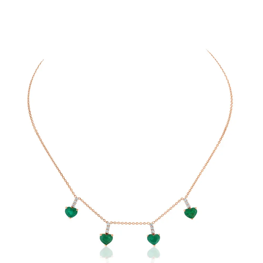 heart shape emerald and diamonds necklace