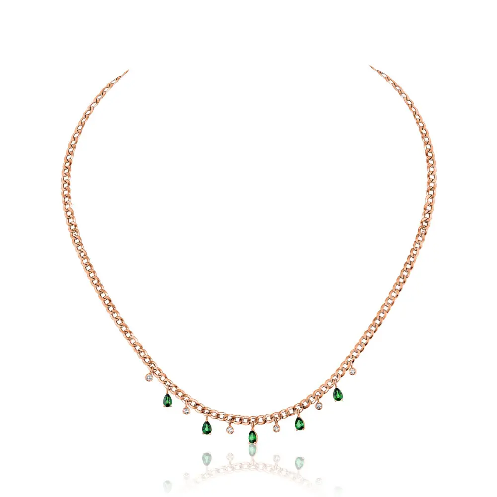 green garnet and diamonds chain necklace