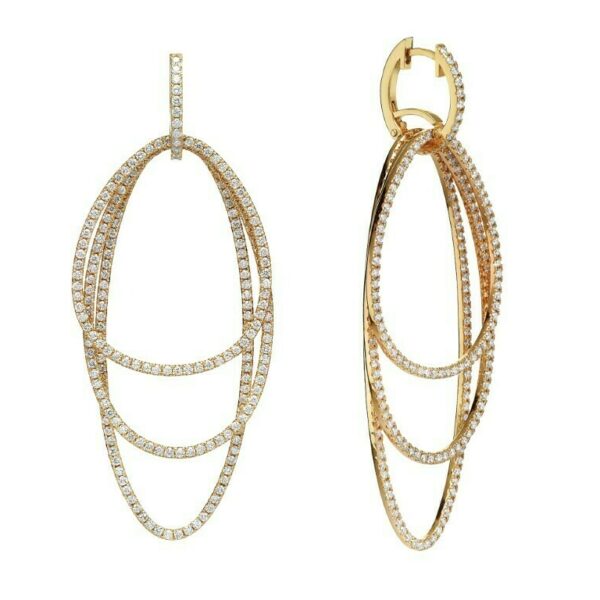 Three-Hoop Diamond Strand Earrings