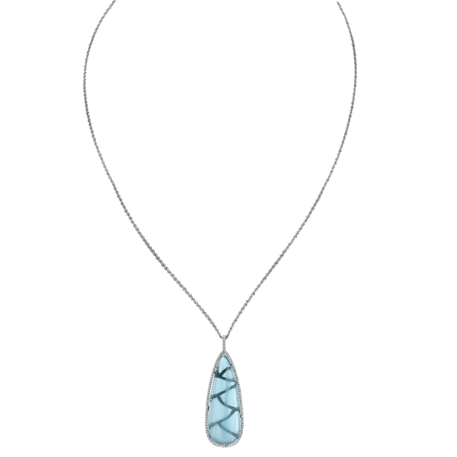 Aquamarine Cobachon Drop Necklace