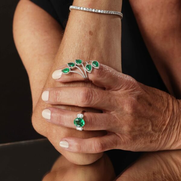 Three-Stone Emerald and Diamond Ring