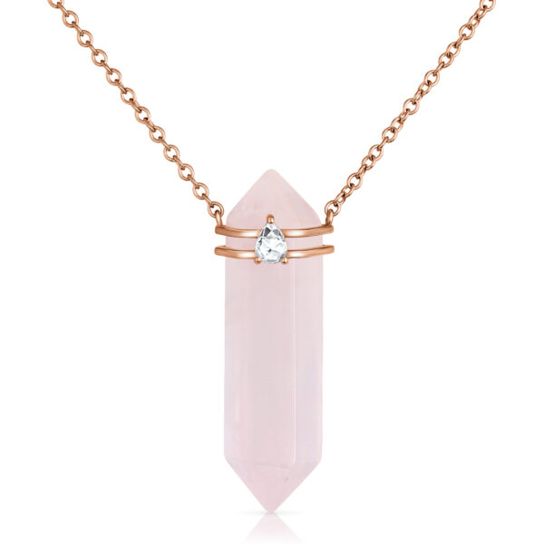 rose quartz and diamond crystal necklace