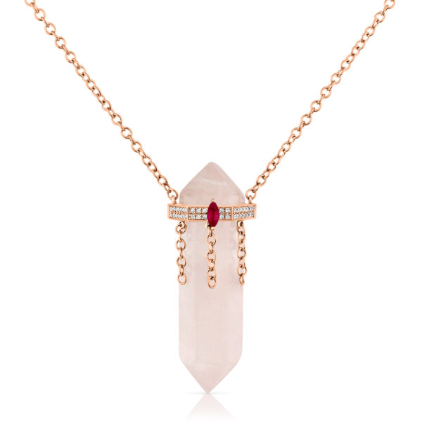 rose quartz crystal and marquise shape ruby