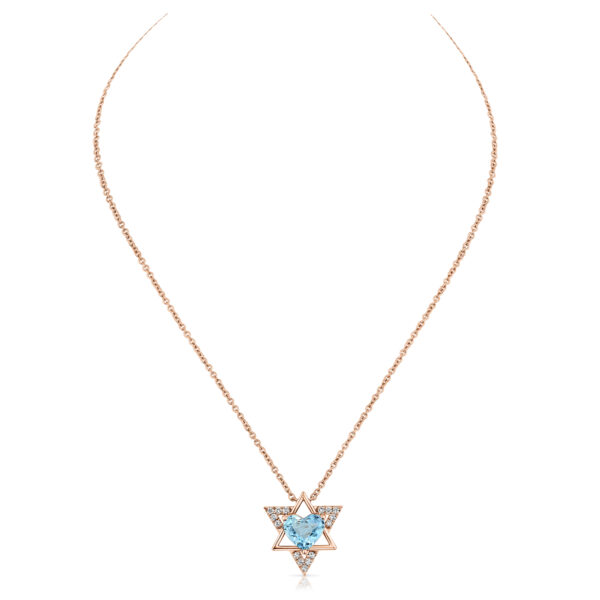 aquamarin heart shape and diamonds 'star of david' necklace