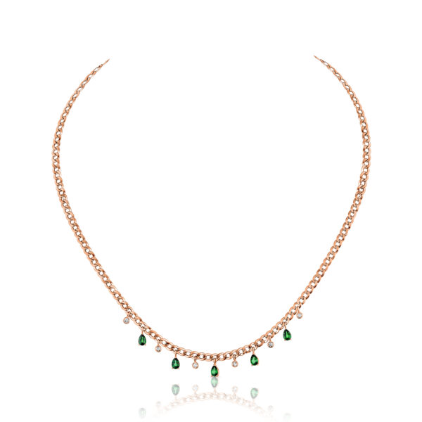 green garnet and diamonds chain necklace