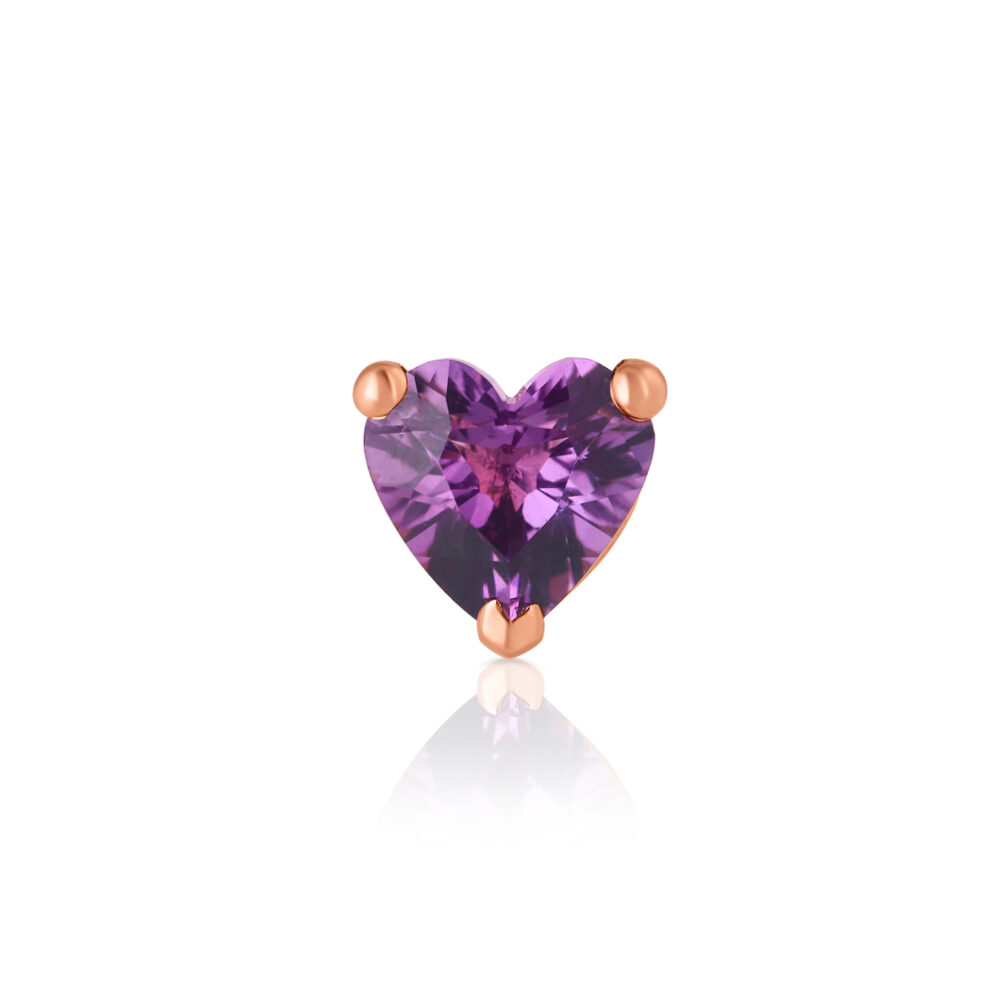 Single Amethyst Heart Earring