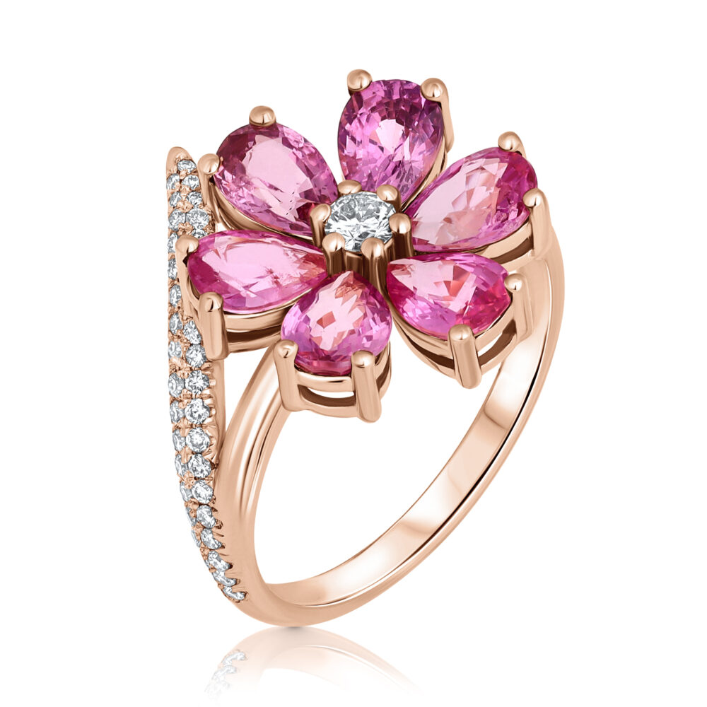 pink sapphire flower ring