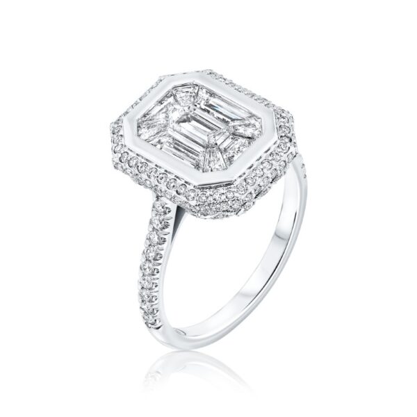 Emerald cut Diamond illusion Ring