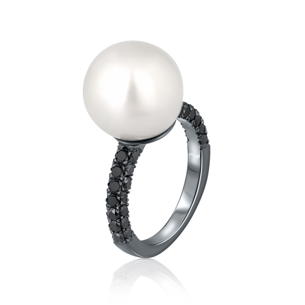 Pearl and Black Diamond Ring