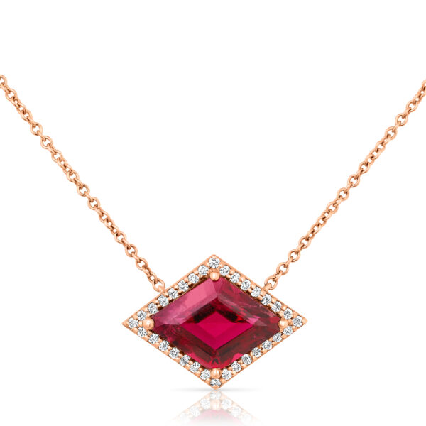 rhombus cut tourmaline and diamond necklace